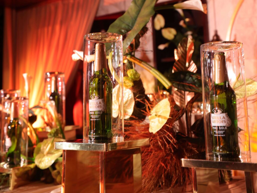 Ambientação do lançamento Stella Pure Gold no Rosewood Hotel